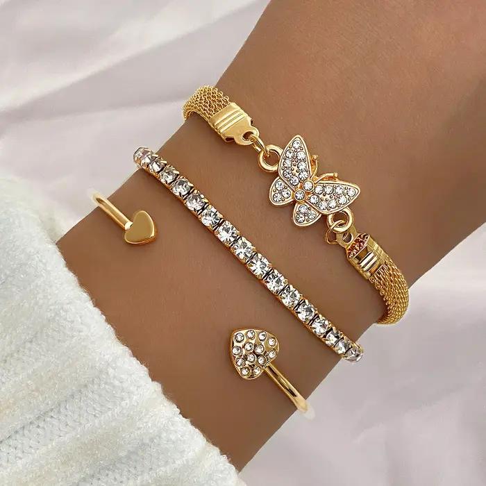 Ensemble de bracelets à manchette ouverte en forme de cœur, symbole infini de Niche, avec incrustati