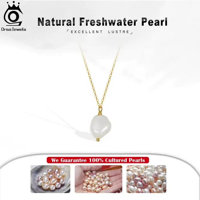 ORSA JEWELS 925 collier de perles en argent Sterling avec véritable perle baroque naturelle irrégulière pour les femmes collier bijoux GPN22