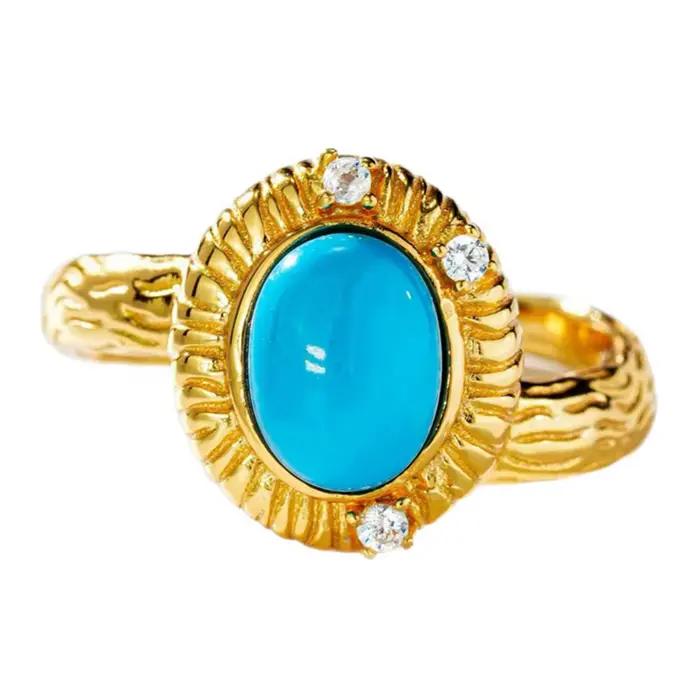 Bague Vinregem Ovale Turquoise Diamant Blanc Style Vendange Pour Femmes Occasions Spéciales