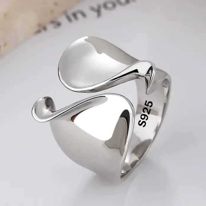 Bagues en argent Sterling 925 pour femmes, Couple minimaliste, fait à la main, grand anneau Simple,