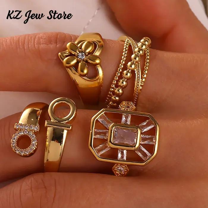Baguette pierre Vintage anneaux pour femmes élégant couleur or acier inoxydable géométrie Anillos fête quotidien accessoires bijoux cadeau