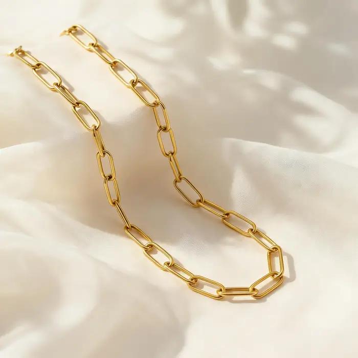 Collier chaîne trombone plaqué or acier inoxydable pour femme occasions spéciales cadeau mode durable