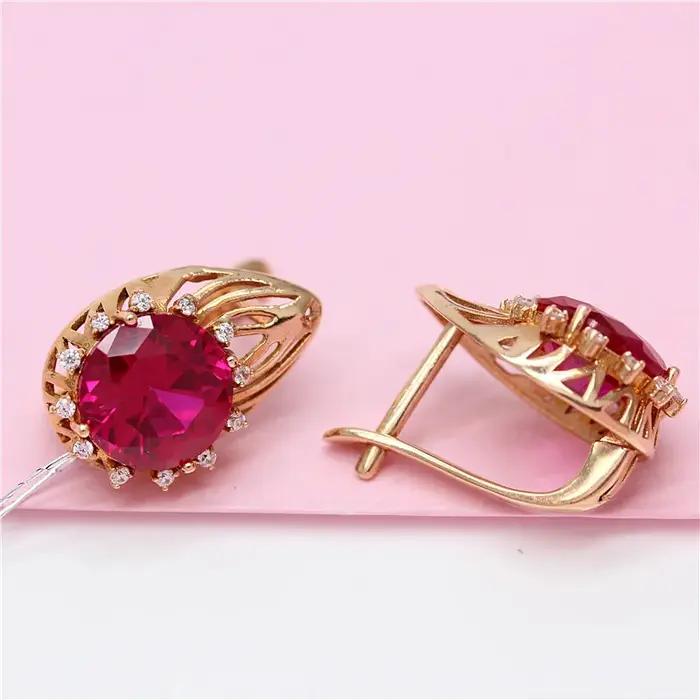 Boucles d'oreilles en cristal de rubis plaqué or violet pour femme
