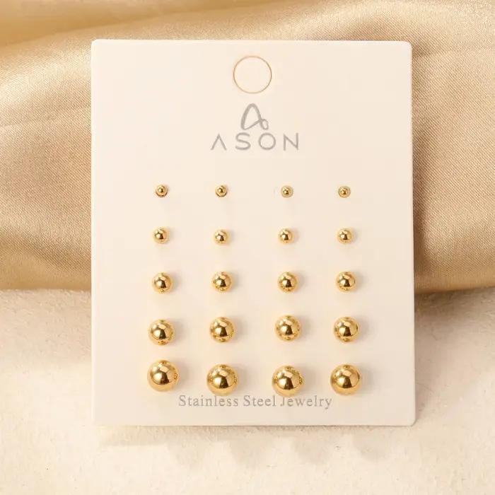 ASONSTEEL 10 paires/carte boule en acier boucle d'oreille