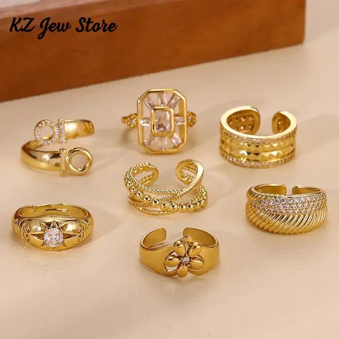 Baguette pierre Vintage anneaux pour femmes élégant couleur or acier inoxydable géométrie Anillos fête quotidien accessoires bijoux cadeau