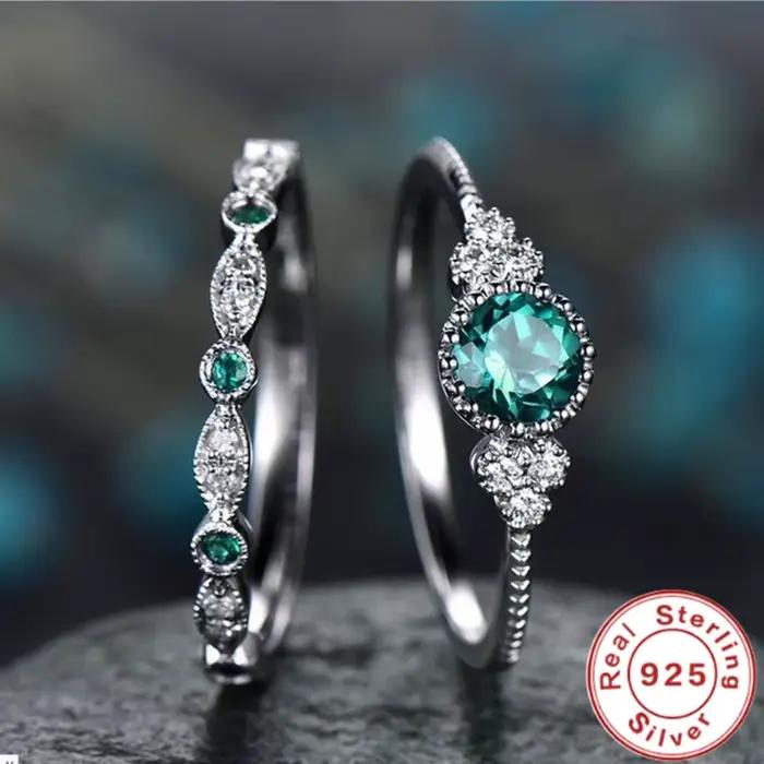 Bagues en argent Sterling 925 avec cristaux de Zircon émeraude pour femmes occasions spéciales mariage fiançailles