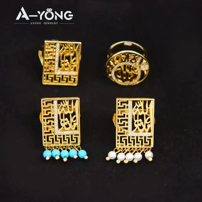 Bague de couple couleur or dubaï plaqué or 21 carats, bague islamique italienne en zircone exquise pour femmes éthiopiennes, bijoux cadeaux de fête quotidiens