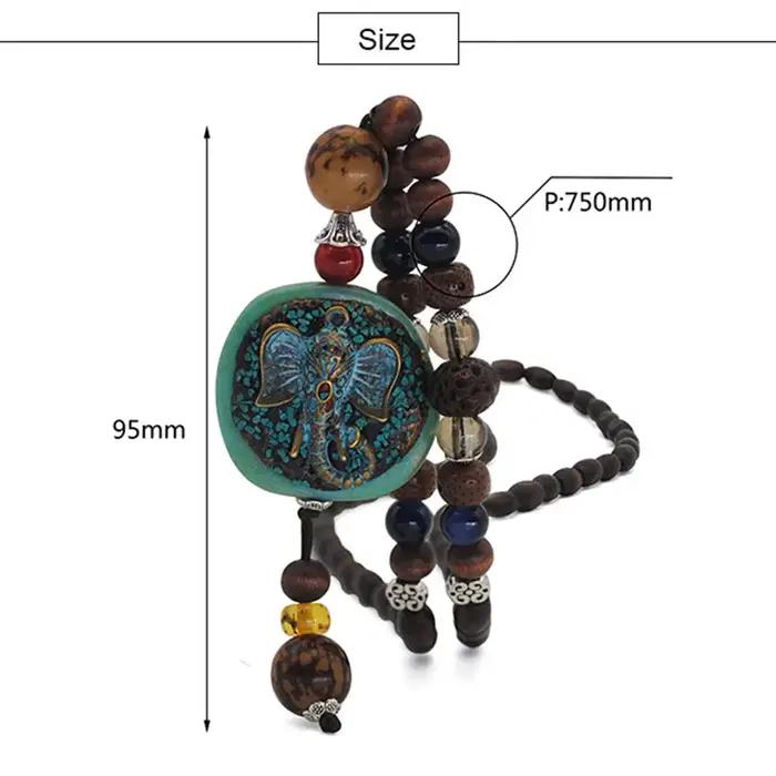 Collier Long Vintage en Perles de Bois Turquoise