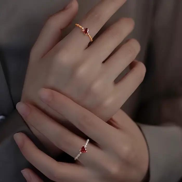 Monkton S925 argent Sterling placage 14k or rubis coeur bague femmes mode queue anneau fête bijoux accessoires cadeau de fiançailles
