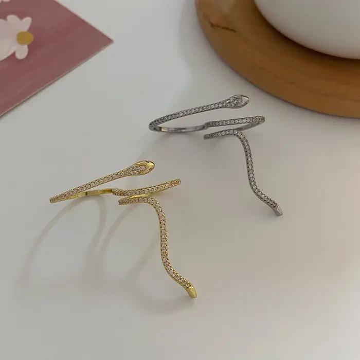 JWER Hip Hop Punk strass serpent anneaux pour femmes Cool Bijoux réglable cristal Double bagues mariages fête