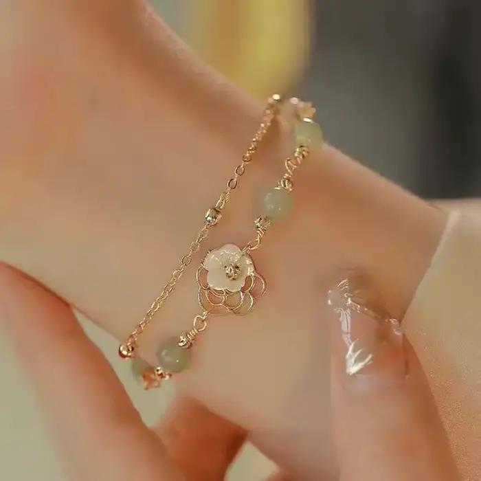 Bracelets avec pendentif orchidée en perles colorées pour femmes et filles, de luxe, en cristal, fai