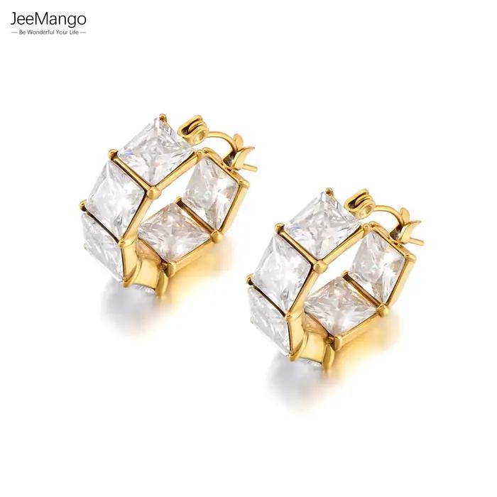 Boucles d'oreilles carrées tendance en acier inoxydable et zircone pour femmes, bijoux d'anniversaire et cadeau romantique pour occasions spéciales