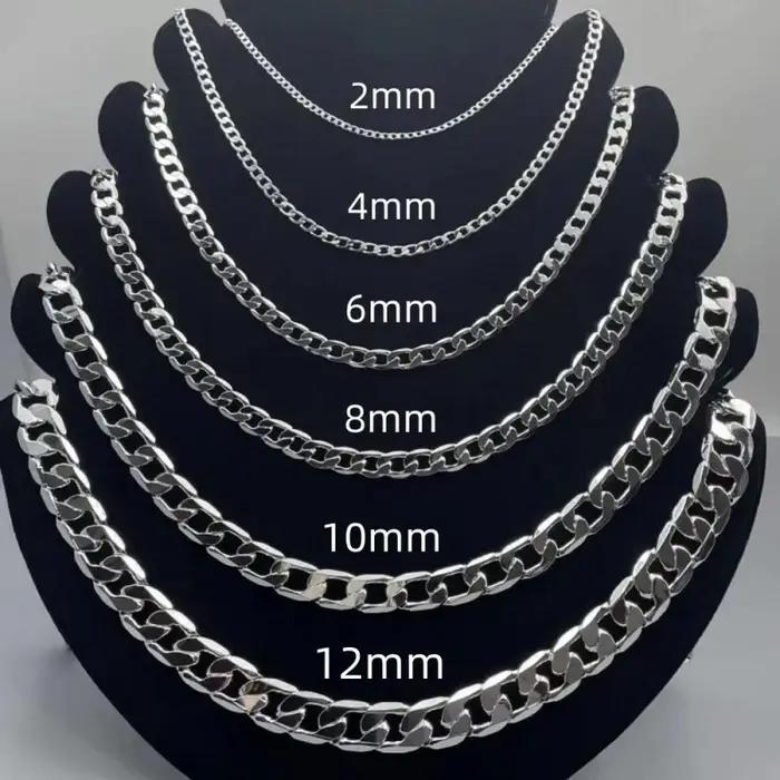 Collier en argent Sterling 925 pour hommes et femmes, 2/4/6/8/10/12MM, 40-75cm, chaîne faciale, ferm
