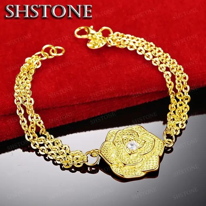 Bracelets avec pendentif fleur de rose en or 18 carats pour femmes