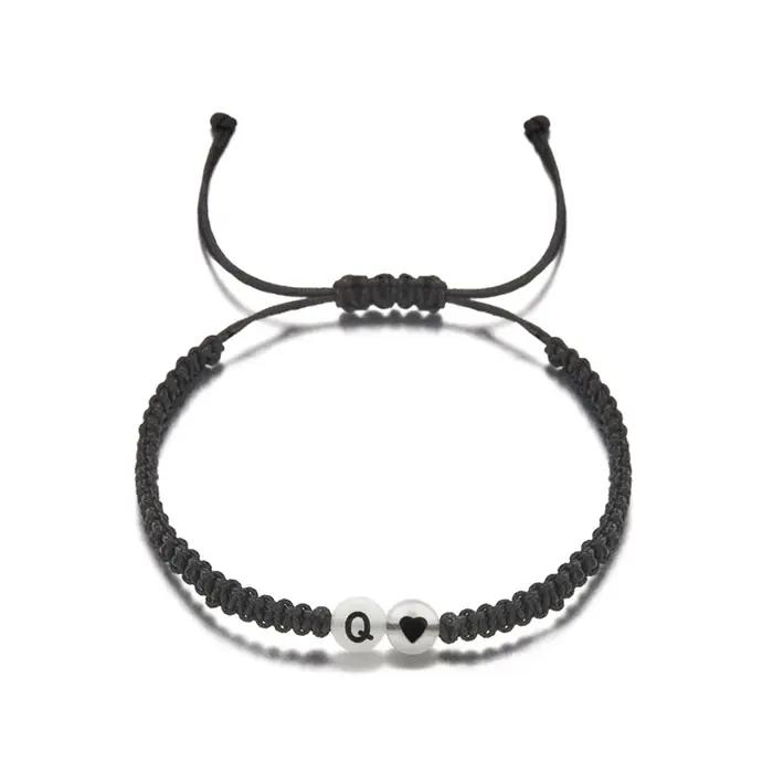 Bracelet Initial Cœur Personnalisé Tressé en Coton pour Amoureux et Amis Occasions Spéciales
