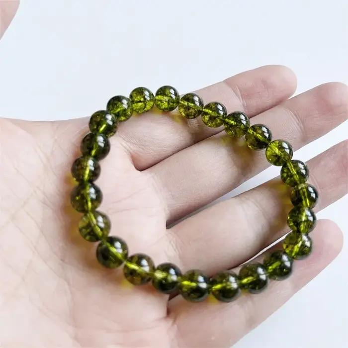 Bracelet en pierre naturelle péridot et perles de cristal pour femmes style moderne vert occasion spéciale
