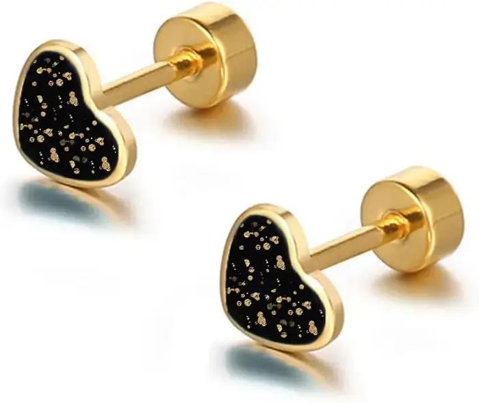 Boucles d'oreilles coeur amour en titane pour femmes filles plaqué or 14 carats hypoallergénique mignon Cartilage Tragus vis arrière oreille post-sensible