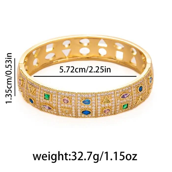 Bracelet manchette large plaqué or style Art Déco