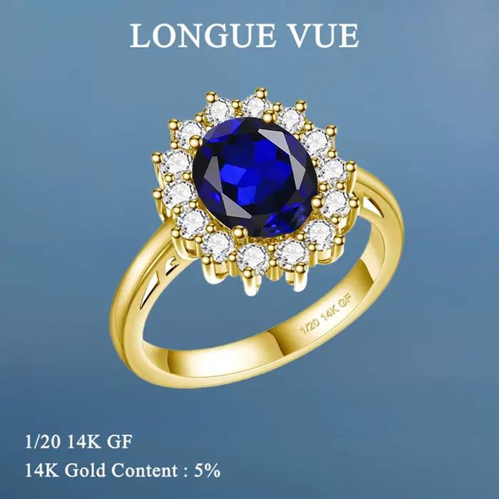 Bagues Halo Princesse Diana en Or Rempli 14K pour Femmes, Bague Ovale Saphir Rubis, Bijoux Fins, Cadeaux de Mariage et de Fiançailles