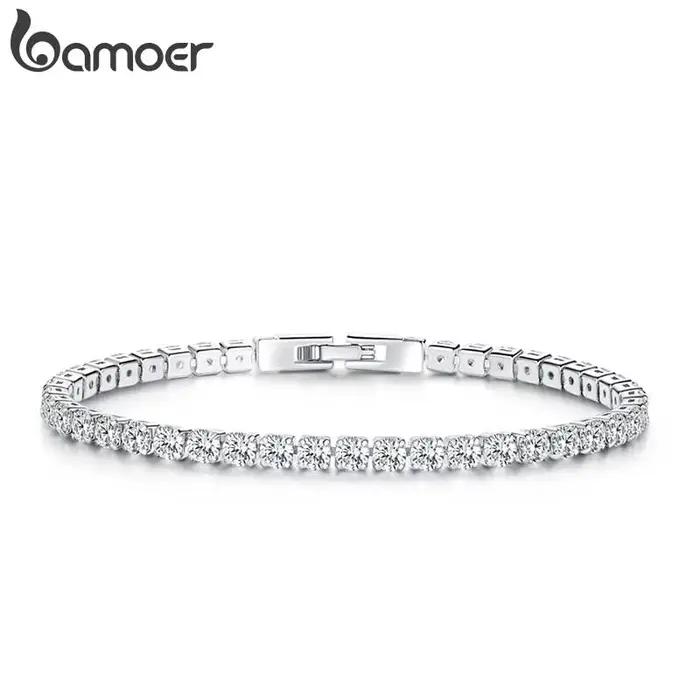 BAMOER authentique plaqué platine 5 couleurs Bracelet de Tennis pour hommes femmes anniversaire saint valentin cadeau bijoux de mode YIB051