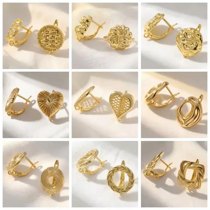 Crochets de boucles d'oreilles ovales plaqués or 18 carats en laiton, fermoirs creux hypoallergéniques, matériaux de fabrication de bijoux DIY