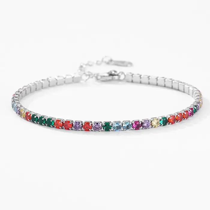 Ensemble de bijoux en argent sterling 925 avec arc-en-ciel de CZ pour femmes, collier et bracelet coloré, cadeau pour occasions spéciales