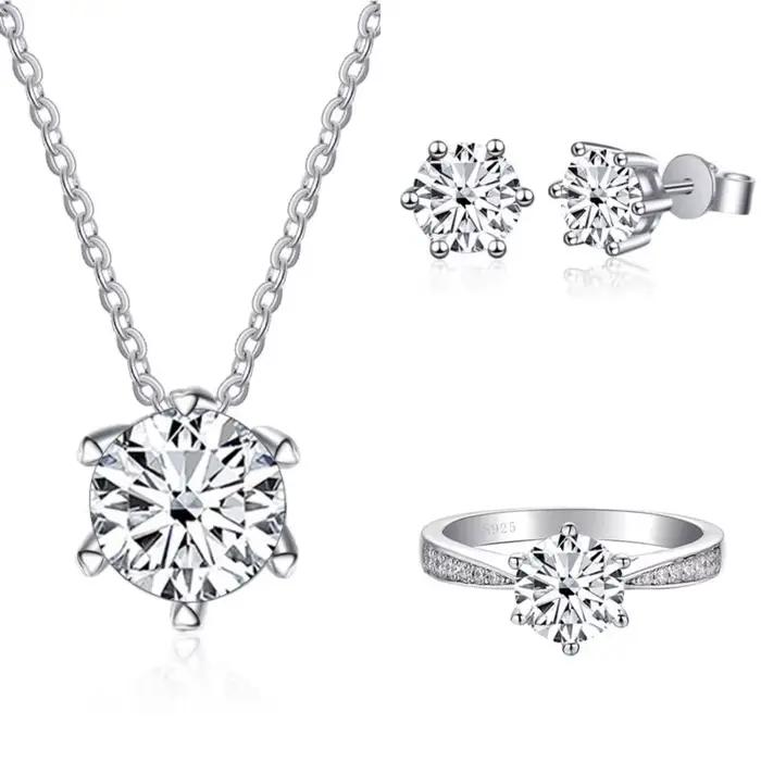 1ct Moissanite ensemble de bijoux 925 en argent Sterling bague boucles d'oreilles collier 3 pièces