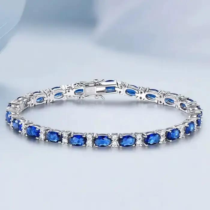 Bracelet saphir en argent regardé 925 pour femme, bracelet solide, bijoux élégants, pierres précieus
