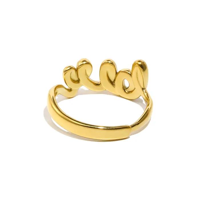 Bague plaquée or 18 carats avec mot amour en acier inoxydable 316L pour femmes occasions spéciales et partys