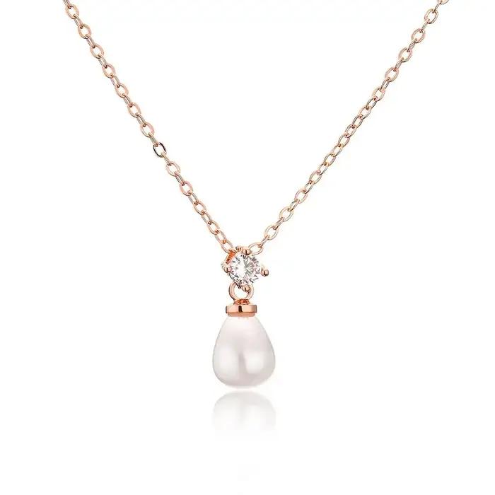 ZAKOL élégant à la mode imitation perle pendentif collier pour les femmes couleur argent zircon collier tous les jours soirée bijoux