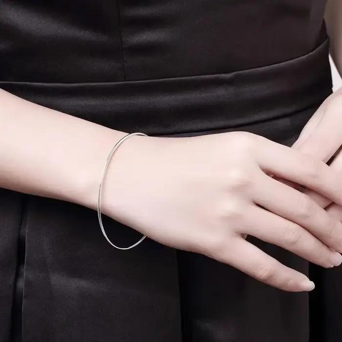 Femmes 925 en argent Sterling fine Simple cercle bracelet bracelet mode fête marques populaires bijoux fille étudiant cadeaux de noël