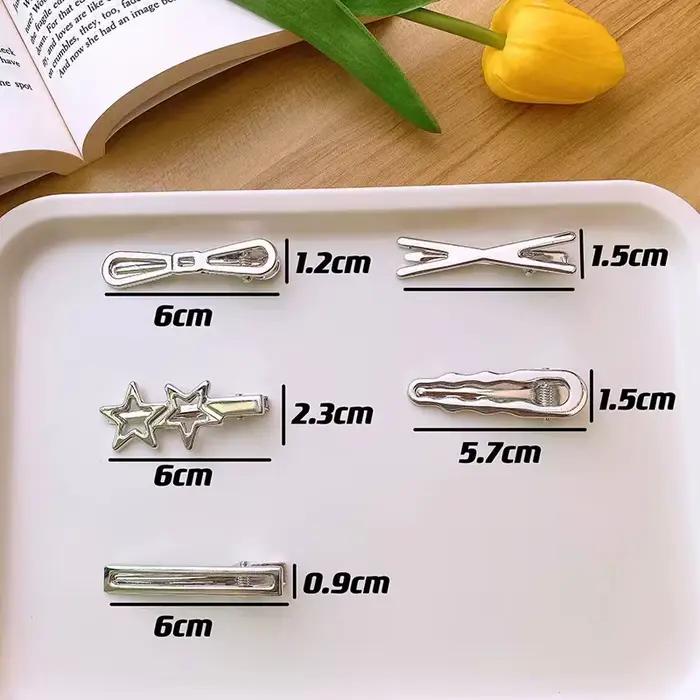 Barrettes Métalliques Argentées Y2K pour Femmes et Filles, Étoile, Styles Multiples, Pince Bec de Ca