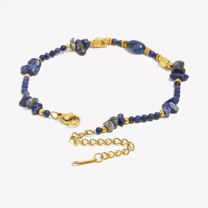 E.B.belle – Bracelet de perles en pierre naturelle bleue irrégulière pour femmes