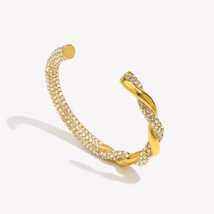 E.B.belle-Bracelet Asymétrique Ajustable en Acier Inoxydable pour Femme et Fille, Bijoux avec Distorsion en Strass, Or et Argent, Document, SION L