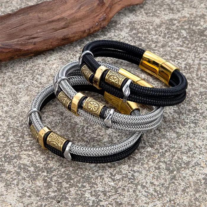 Bracelets Vikings Runes Design Unique en Acier Inoxydable pour Hommes et Femmes Occasions Spéciales