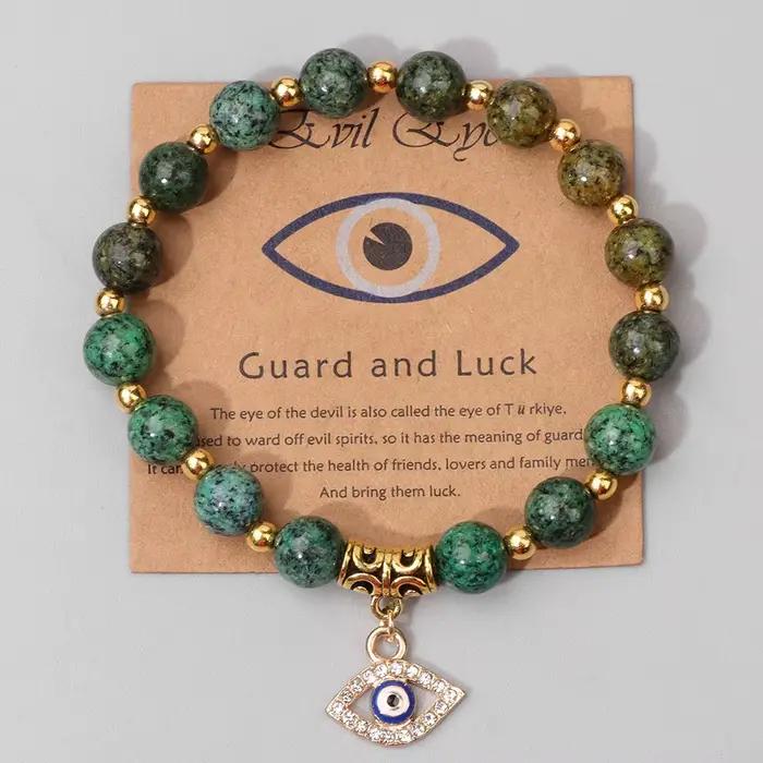 Bijoux porte-bonheur en pierre naturelle, perles rondes en or, Bracelet énergétique de Yoga avec diamant noir brillant, breloques œil du diable, chaîne à main