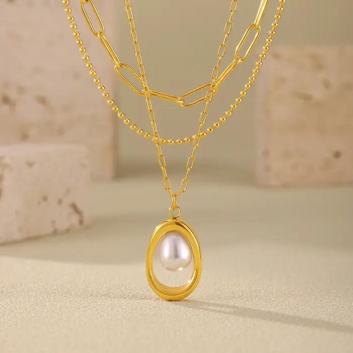 Collier chaîne à maillons pour femme en acier inoxydable avec pendentif creux