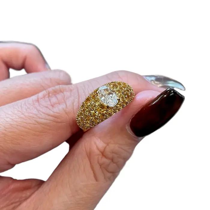 Bague Vintage Ovale Plaquée Or Zirconium Cristal Elégante Cadeau Banquet Occasions Spéciales