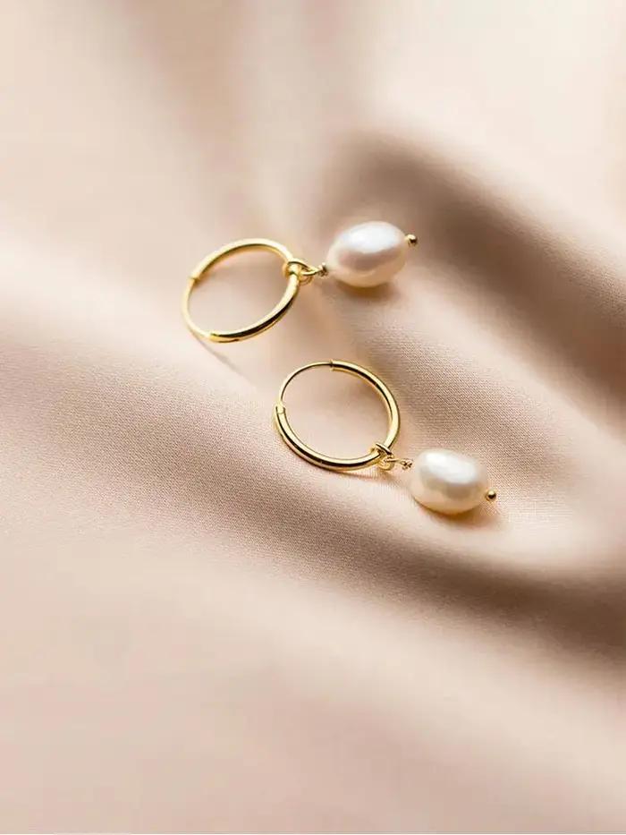 Boucles d'oreilles en argent Sterling 925, perles dorées exquises, cerceau pour femmes, anniversaire