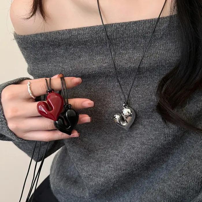 Collier pendentif coeur rouge vintage années 80 pour femmes romantique classique bohème occasion spéciale anniversaire mariage