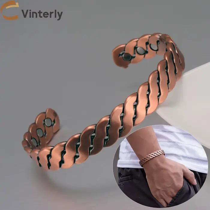 Bracelets Vinterly en cuivre pur, torsadés, faits à la main, tressés, 12 mm, ajustables, énergie et santé, bijoux magnétiques, manchette redimensionnable