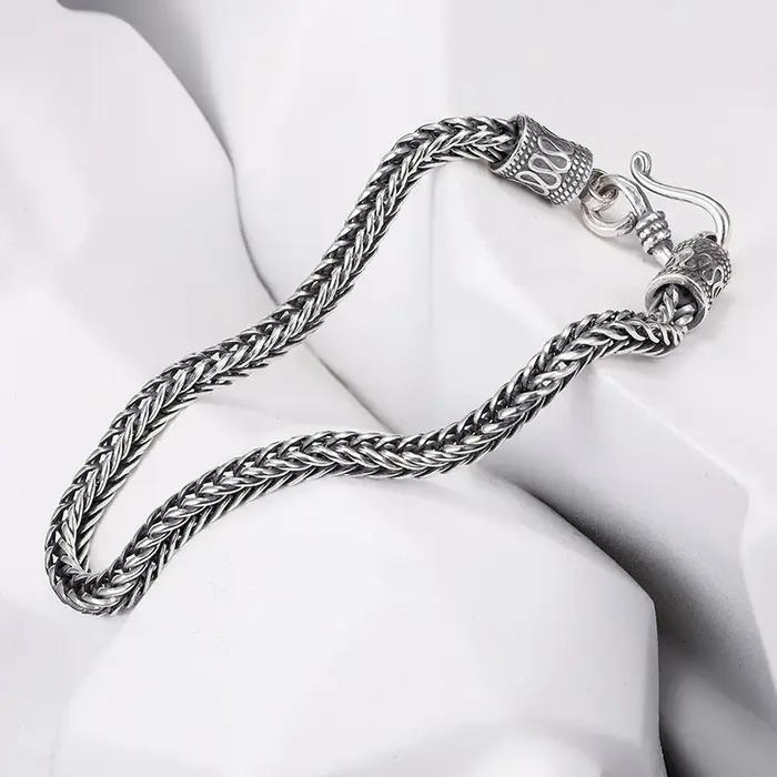 Bracelet en Argent Sterling 925 Chaîne Vintage Occasions Spéciales Fiançailles Mariage Hiphop Rock