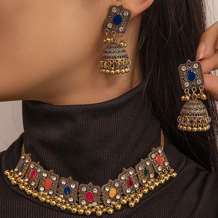 Ensemble de bijoux géométriques creux en or ethnique pour femmes