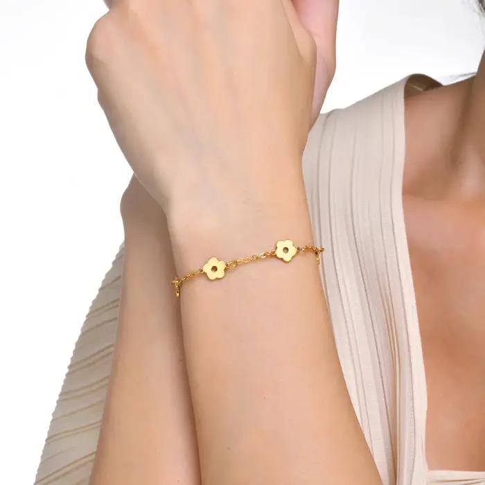 Bracelet fleuri réglable en acier inoxydable plaqué or pour femmes et filles occasions spéciales romantiques et mode