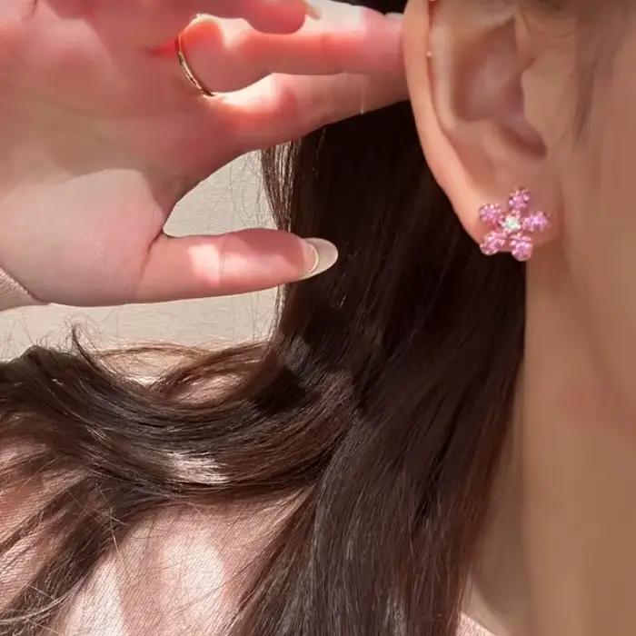 Boucles d'oreilles de luxe pour femmes, série de fleurs colorées, incrustées de diamants, uniques et élégantes, bijoux de mariage, cadeaux