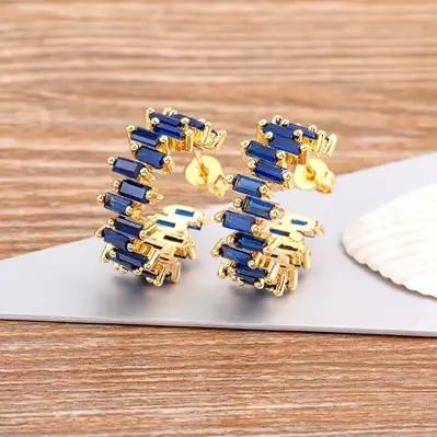 Boucles d'oreilles créoles Nidin élégantes en cristal baguette, géométrie irrégulière, style Huggie,