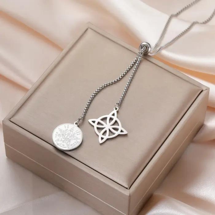 Collier Pendentif Nœud de Sorcière Wicca Tetragrammaton Pentacle pour Femme