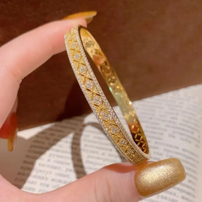 Bracelet à breloques Zadifié pour femme, incrustation de diamants, évider, artisanat en or antique,