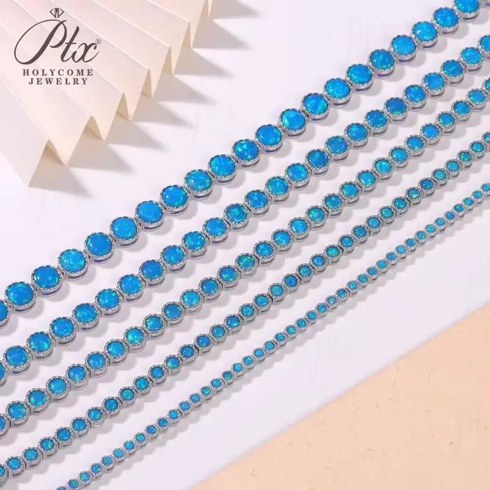 Bracelet en argent sterling 925 serti d'opale blanc bleu simple classique pour femmes et filles bijoux avancés occasions spéciales