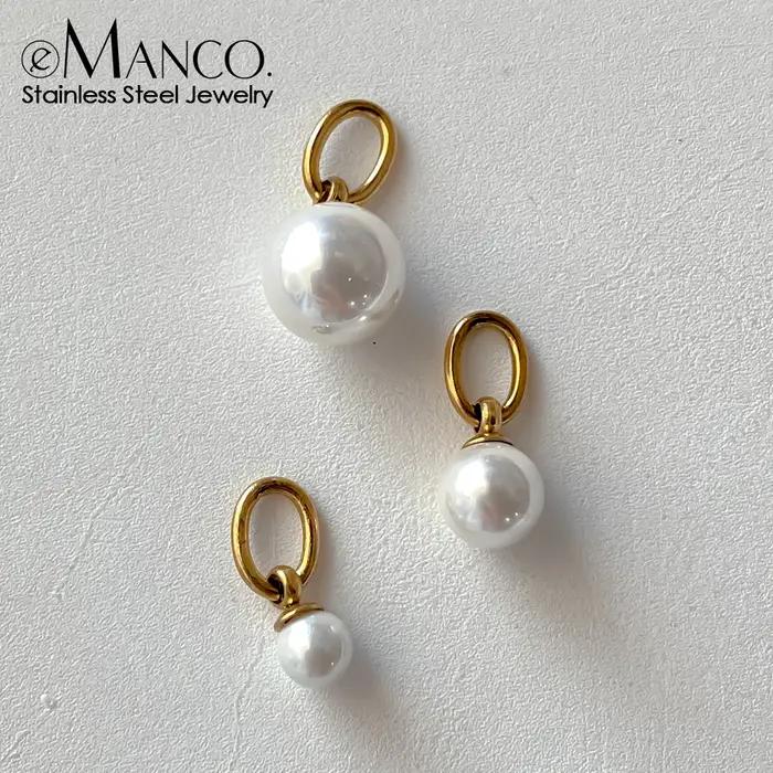 EManco – Lot de 3 breloques en perles d'imitation cultivées avec anneaux de jonction en acier inoxydable pour colliers
